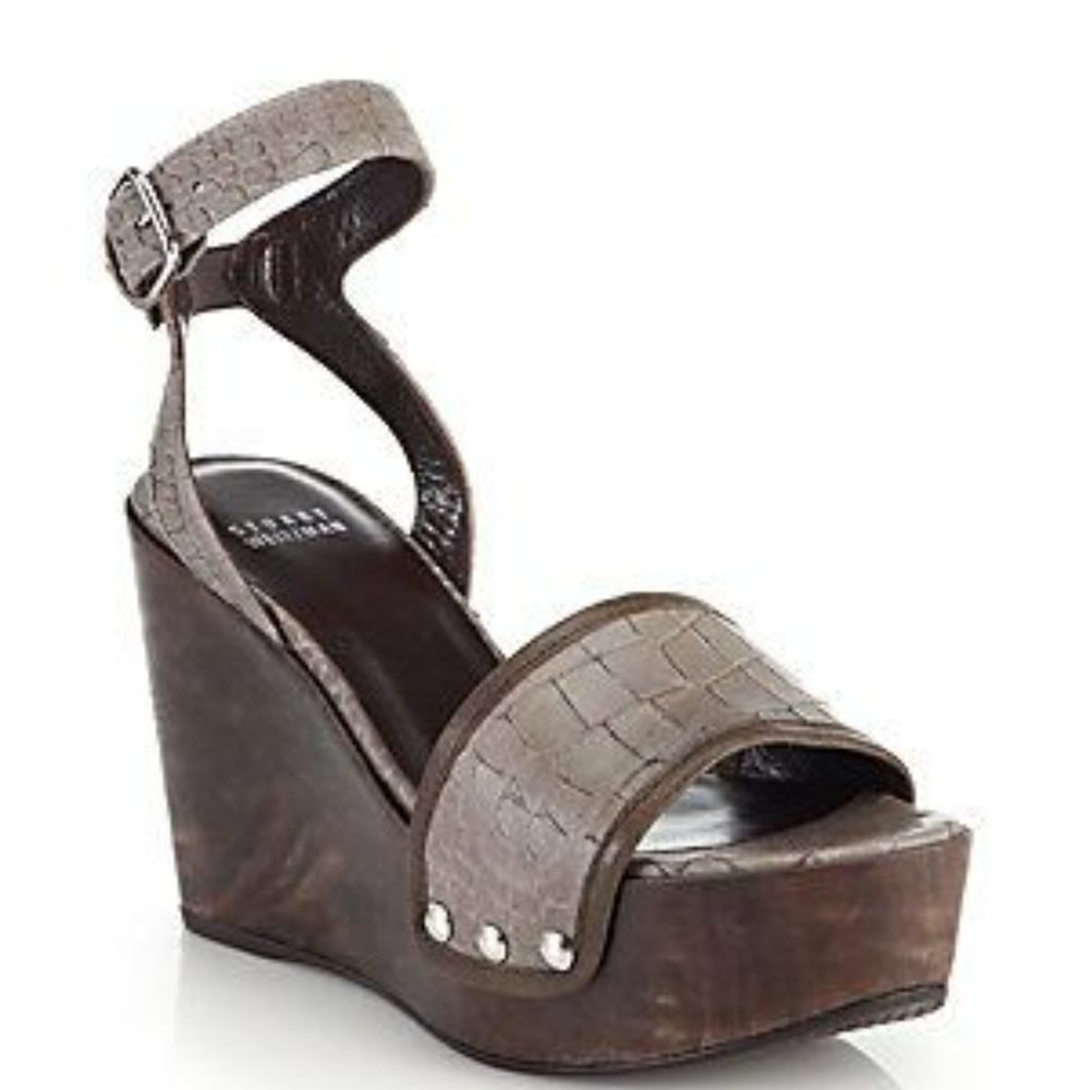 Stuart Weitzman 'Onepiece' Croc Embossed Platform Wedges Size 8
